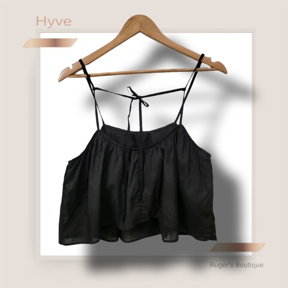 🌿HYFVE Women's Large Black Sleeveless Built in Bra Spaghetti Strap Crop-CUTE! - Picture 3 of 10